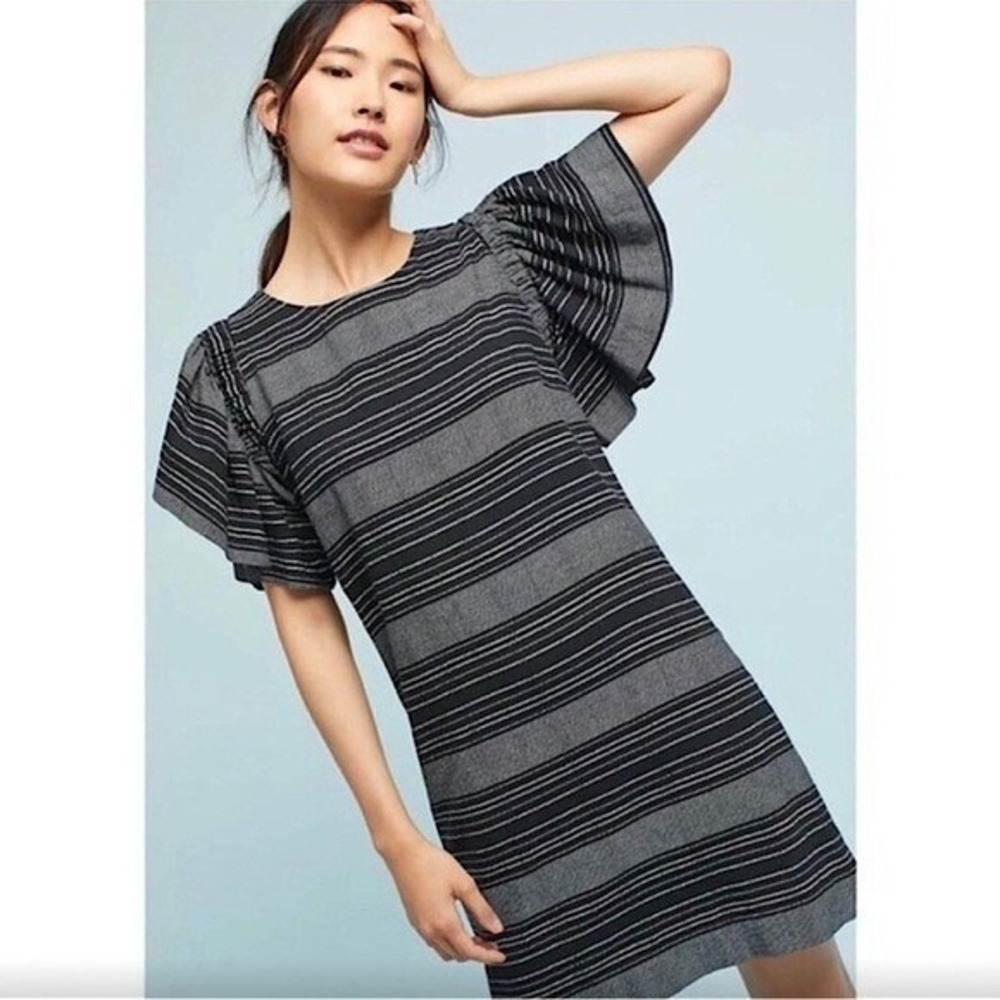 Anthropologie Black and Gray Striped Mini Dress